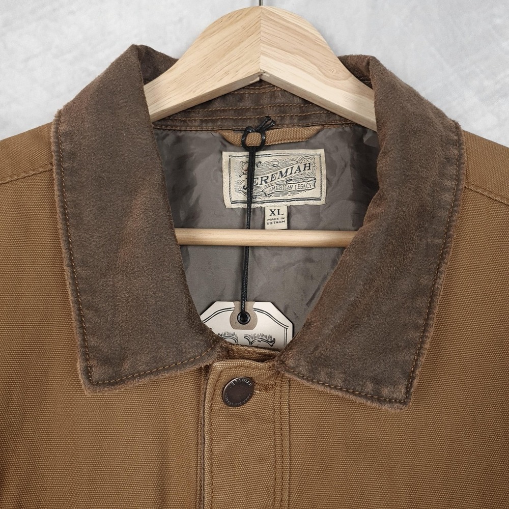 Jeremiah Barn Coat Mens XL Brown Canvas Lined Corduroy Collar Snap Workwear - Picture 3 of 16